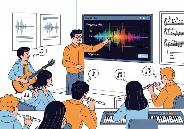 Students learning ear training with a tuner