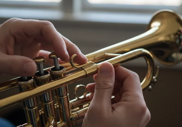 Hand adjusting a trumpet's main tuning slide